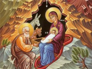 Nativity scene in Bethlehem showing he Holy Family