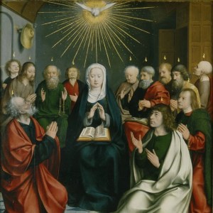 Mary at Pentecost, when the Holy Spirit  descended on the apostles.